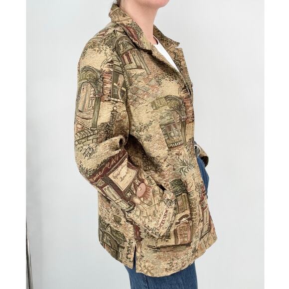 Erin London Vintage Tan Green Burgundy Tapestry Villa Jacket Size XL - Picture 2 of 9